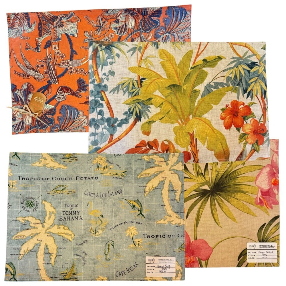 Set of 4 Tommy Bahama Mismatched Placemats Tropical Nautical Caribbean Beach